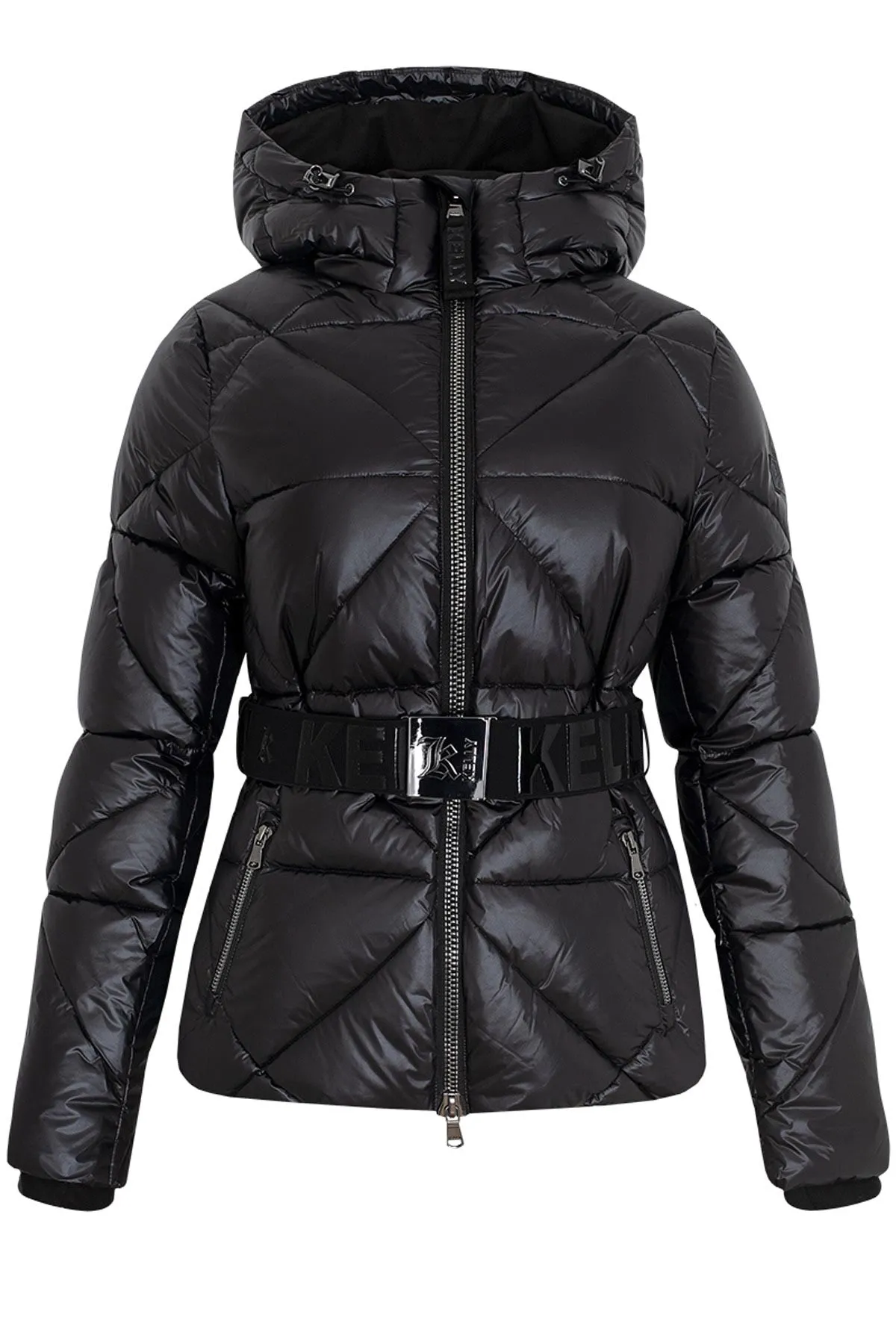 Kelly Eden Black Downfilled Ski Jacket with Belt and Hood