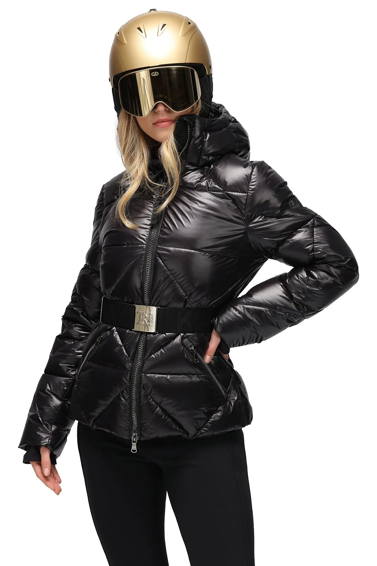 Kelly Eden Black Downfilled Ski Jacket with Belt and Hood