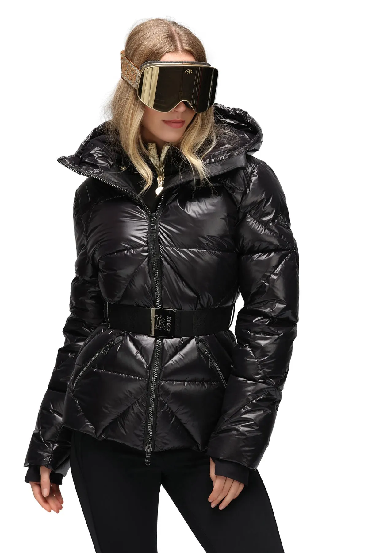 Kelly Eden Black Downfilled Ski Jacket with Belt and Hood