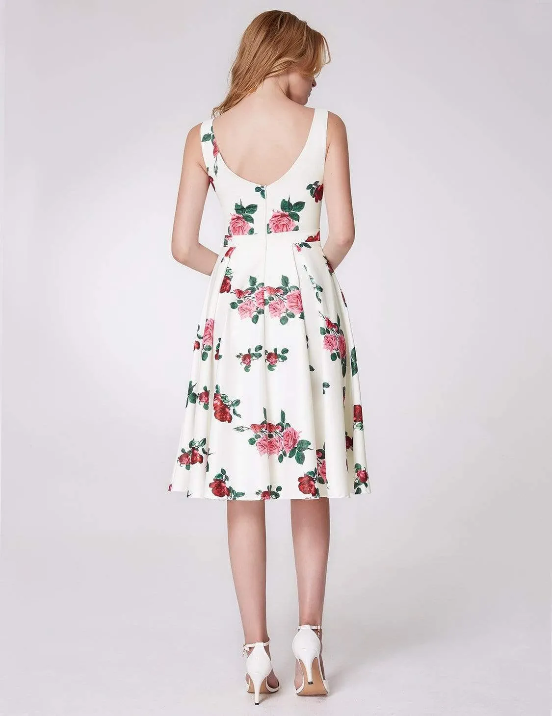 Knee Length Rose Print Party Dress