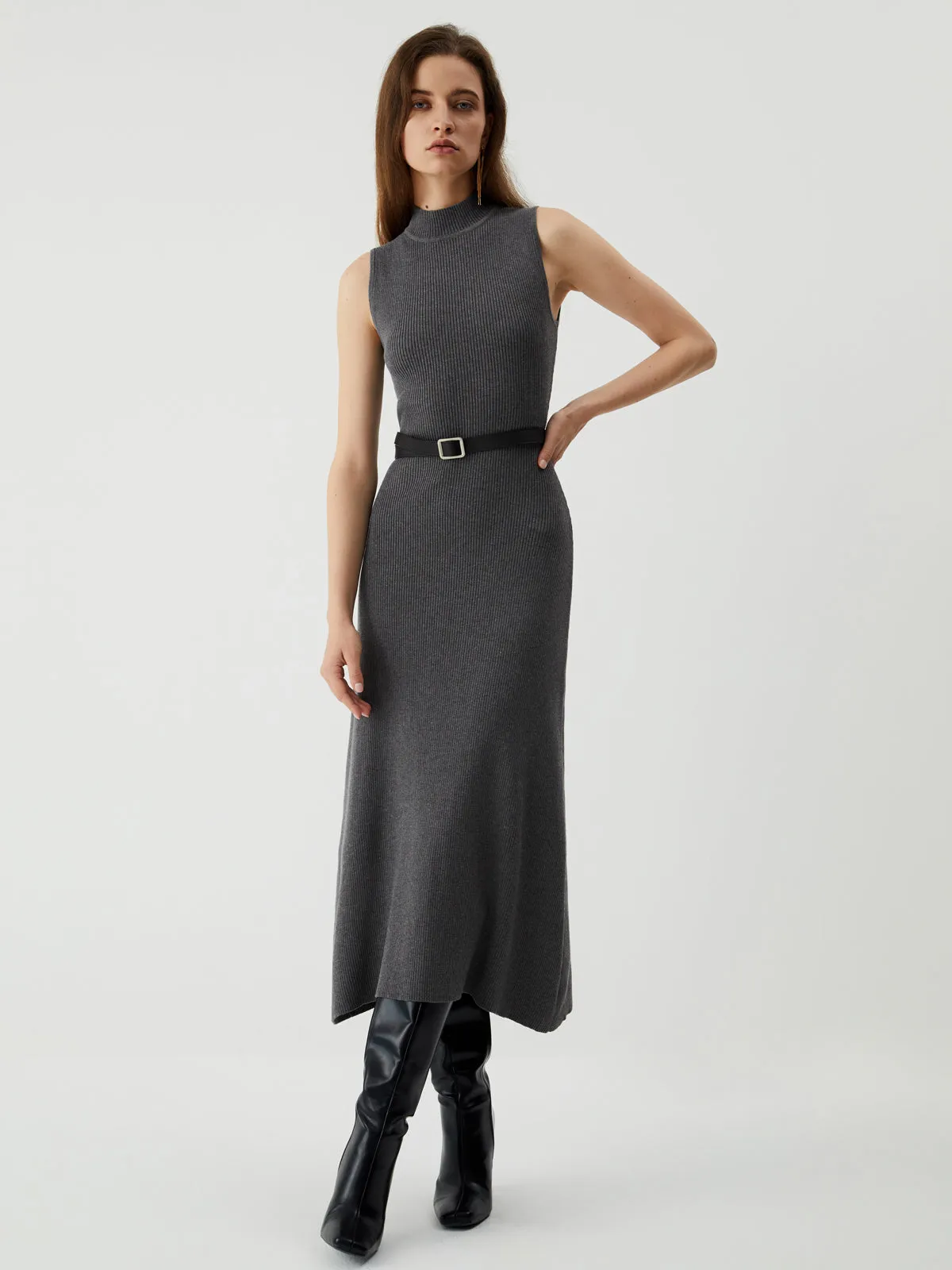 Leisure Mock Neck Trendy Long Sweater Dress