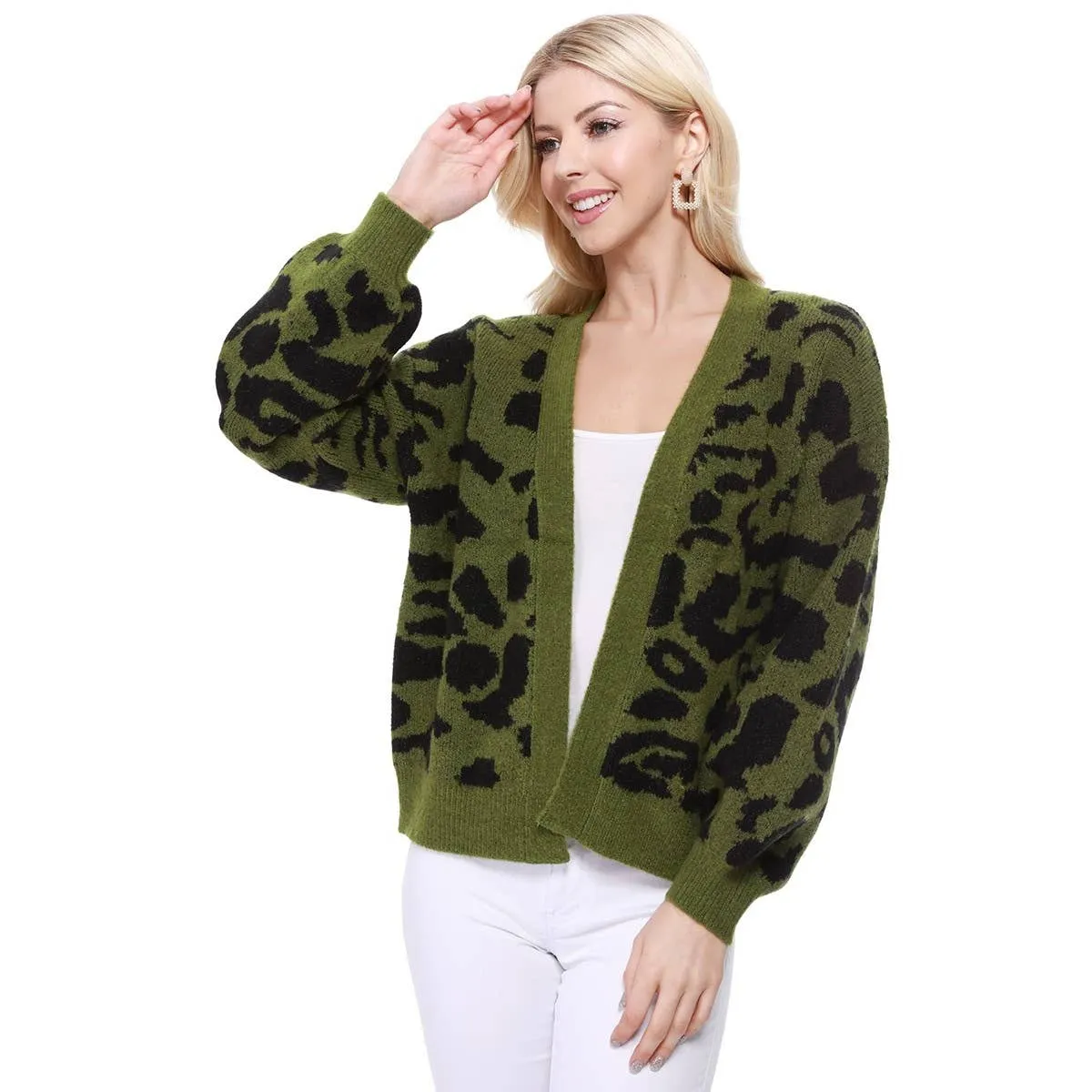 Leopard Jacquard Open Front Shrug Cardigan HK8254LEO (S/M-M/L)