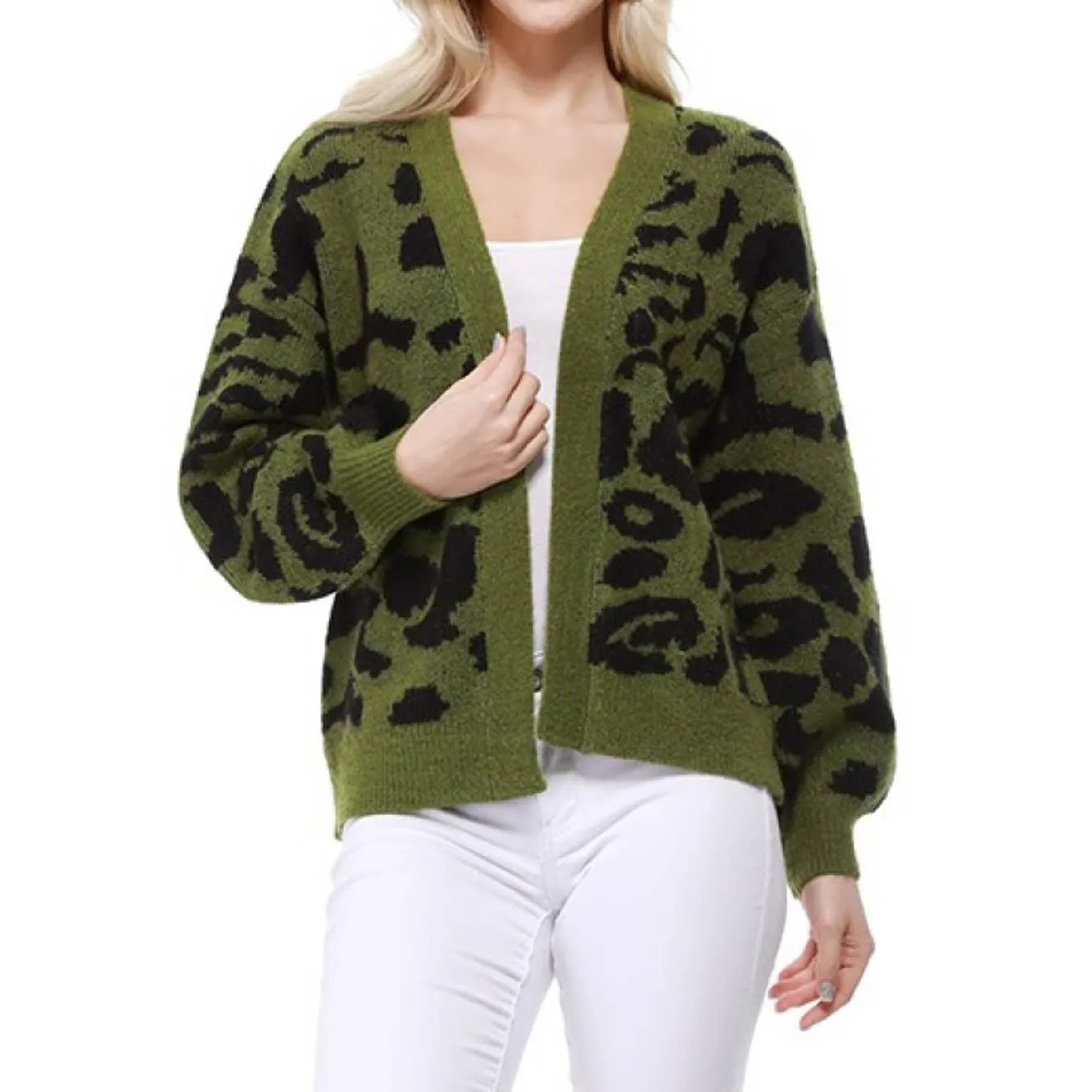 Leopard Jacquard Open Front Shrug Cardigan HK8254LEO (S/M-M/L)