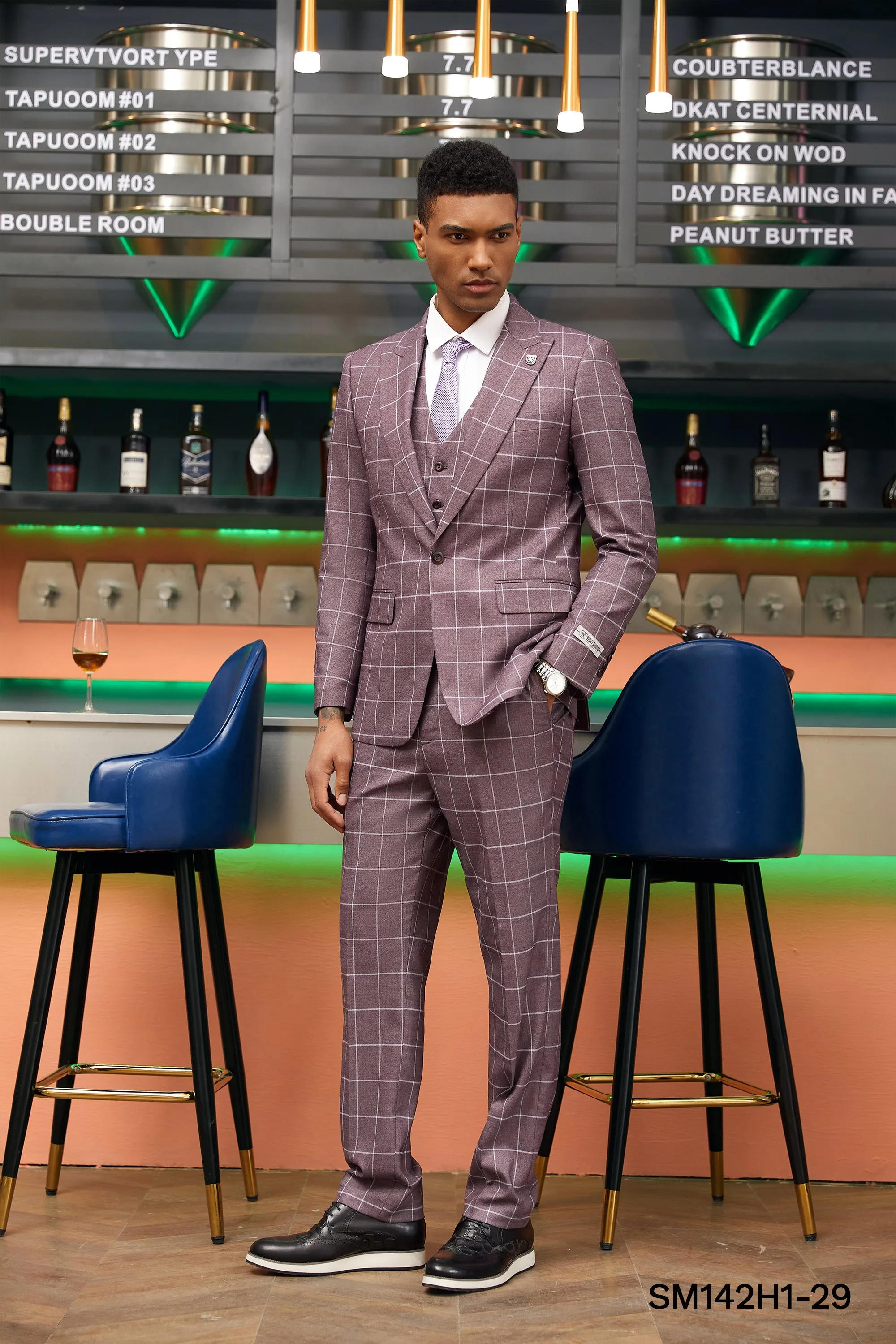 Lilac Windowpane 3 PC Stacy Adams Suit