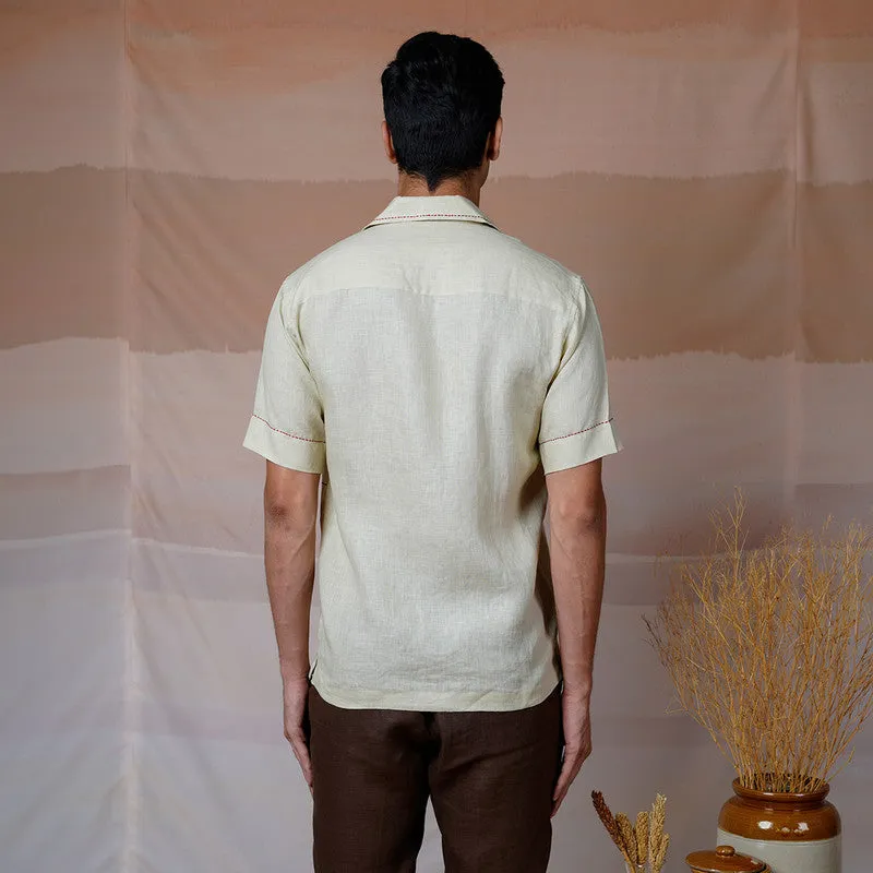 Linen Embroidered Shirt | Unisex | Beige