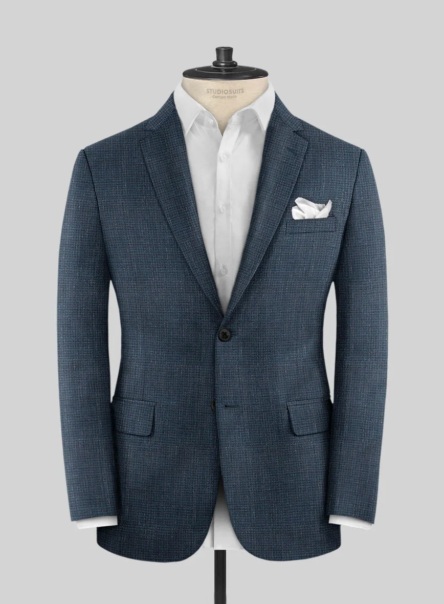 London Loom Dark Blue Abelardo Wool Silk Linen Suit