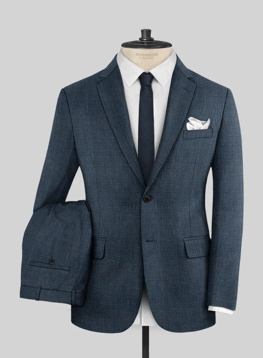 London Loom Dark Blue Abelardo Wool Silk Linen Suit