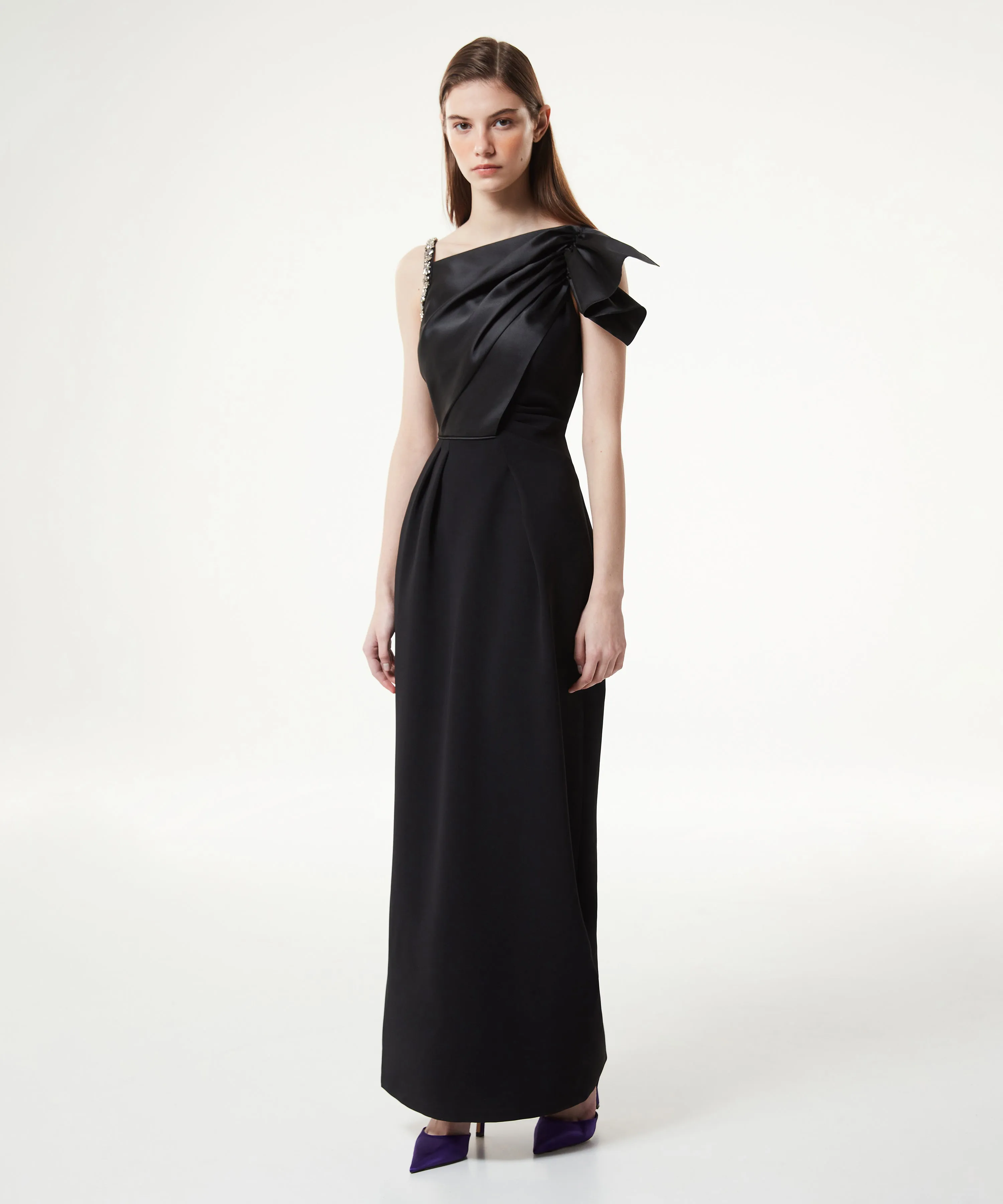 Machka Embroidered Asymmetric Flounce Dress Black