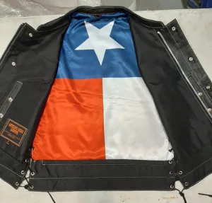 Men's Club Style Motorcycle Vest with Texas Flag Lining Side Lace