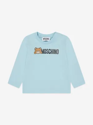 Moschino Baby Long Sleeve Logo T-Shirt in Blue