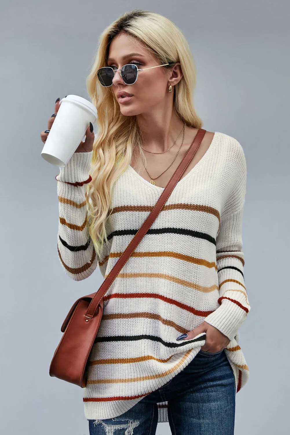 Multicolor Striped Loose Knit Sweater