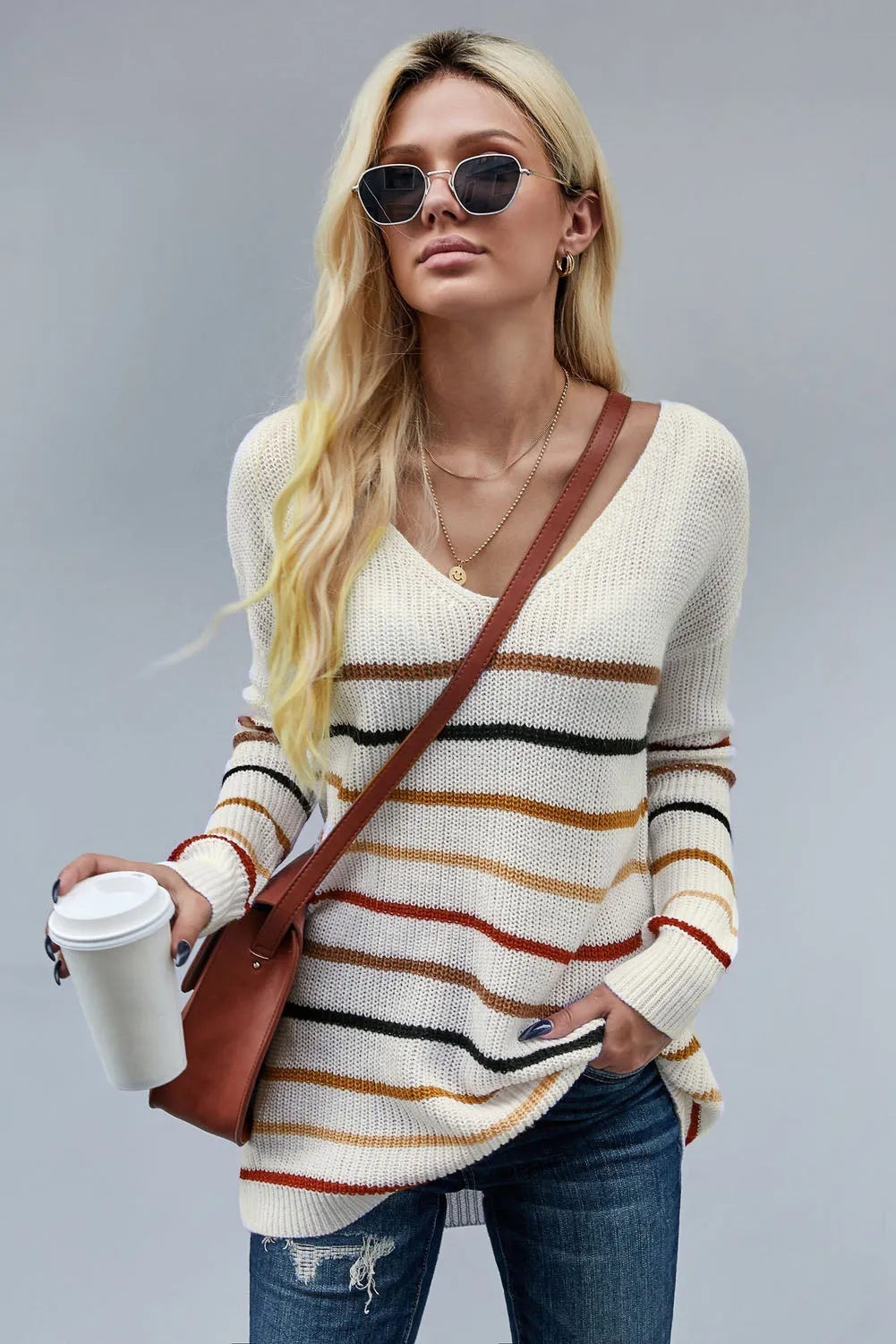 Multicolor Striped Loose Knit Sweater