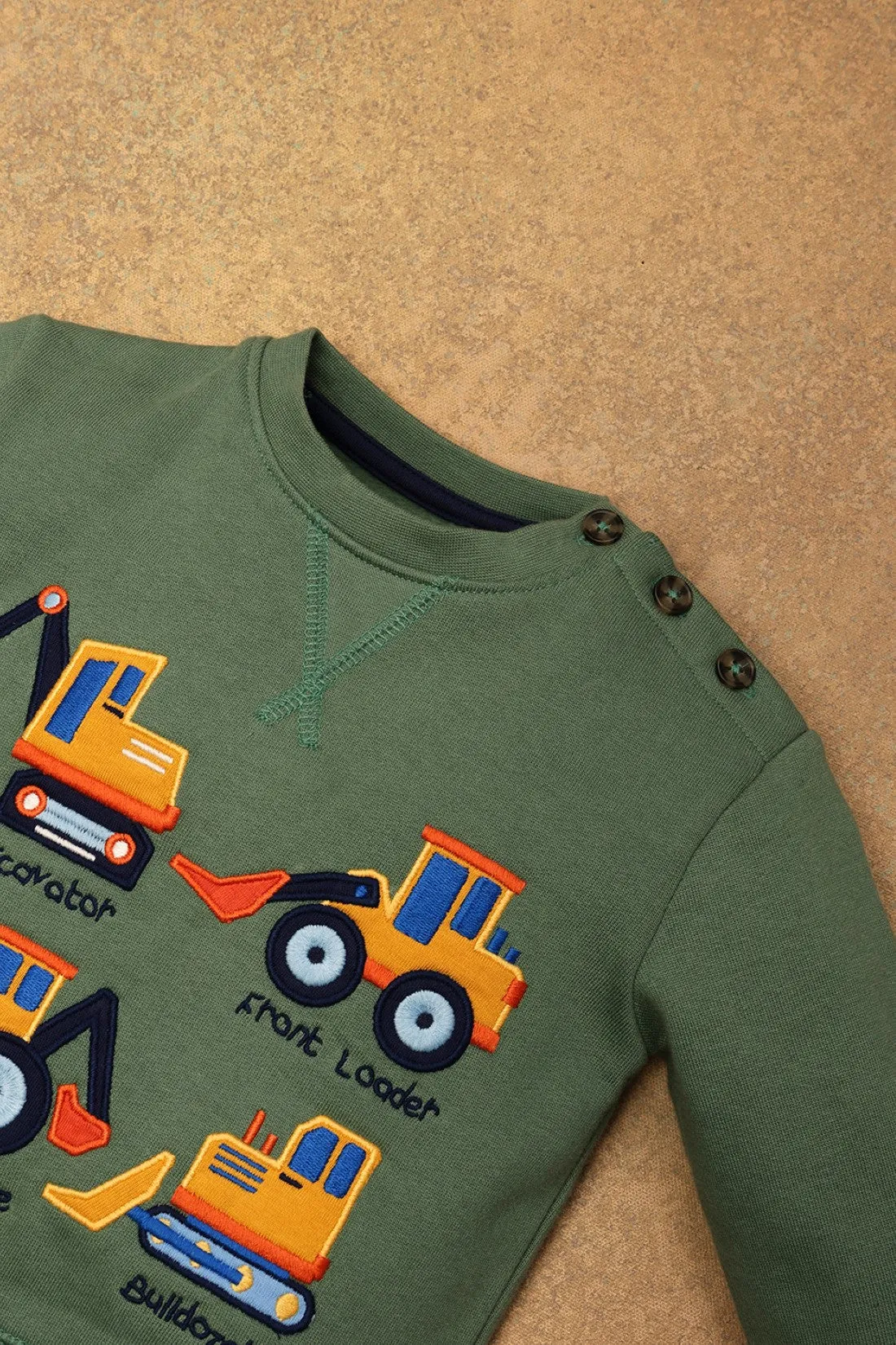 One Friday Baby Boys Olive Green Vehicle Printed Sweat Shirt