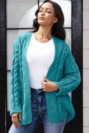 Open Front Cable-Knit Cardigan