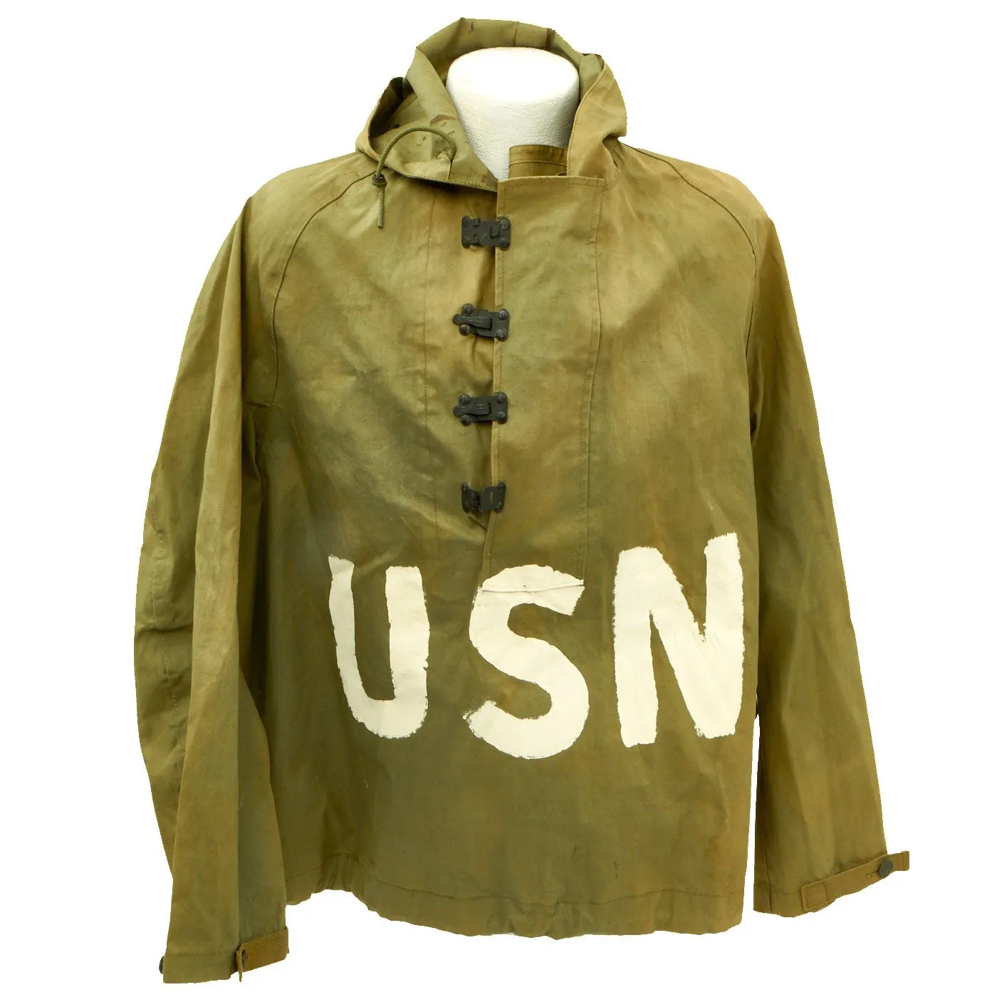 Original U.S. WWII Navy Amphibious Personnel USN Painted Wet Weather Parka - Coveralls - Arctic Overboots - As Seen In Book