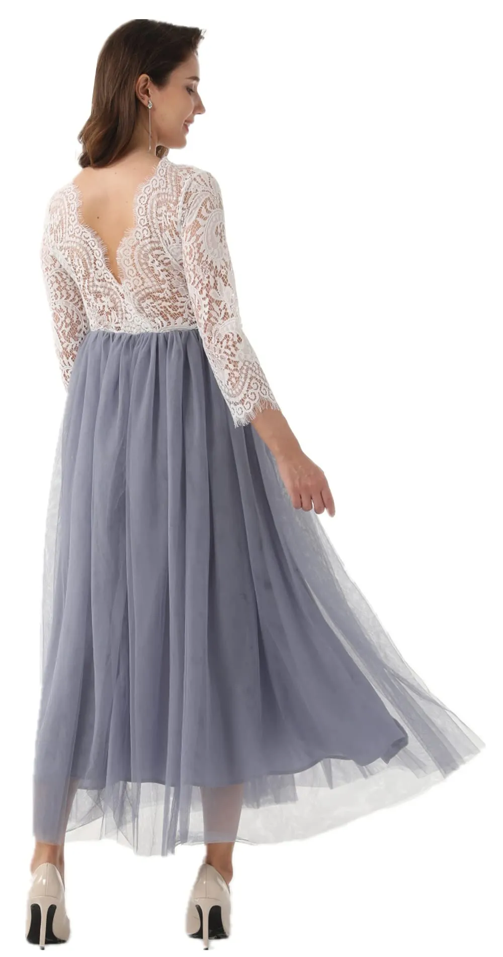 Peony Lace Dress for Women in Bluish Gray