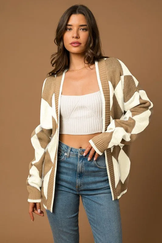 QUINN OPEN FRONT PRINTED SWEATER CROPPED CARDIGAN