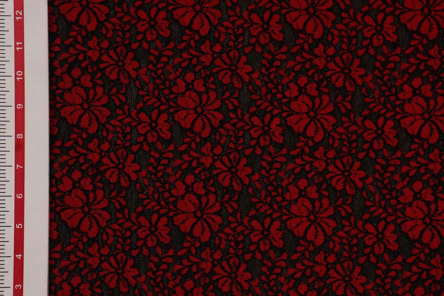 Red & Black Floral Lace Polyester Fabric