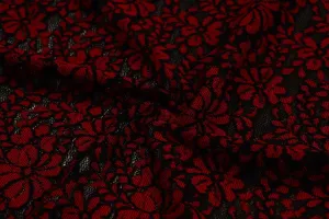 Red & Black Floral Lace Polyester Fabric