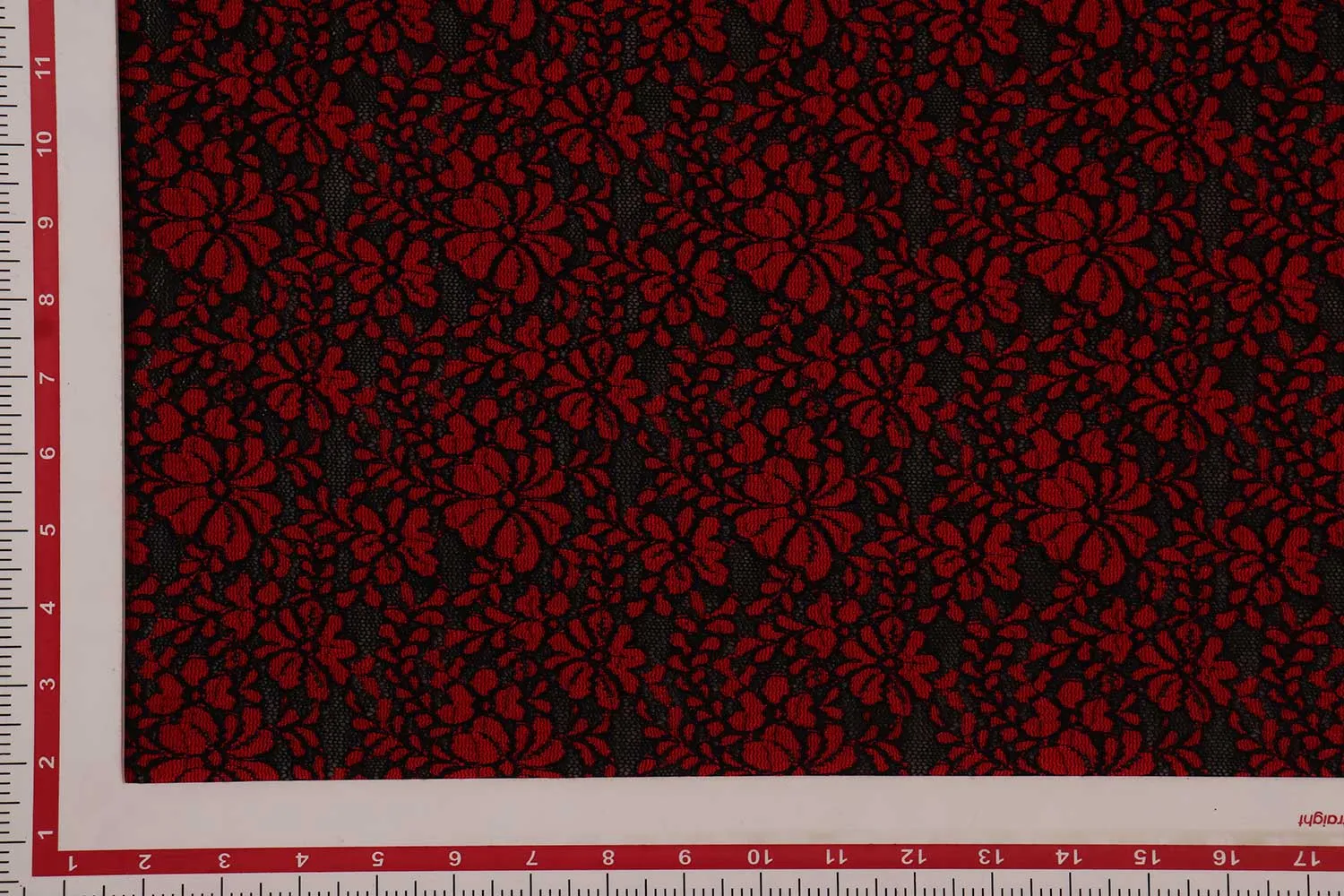 Red & Black Floral Lace Polyester Fabric