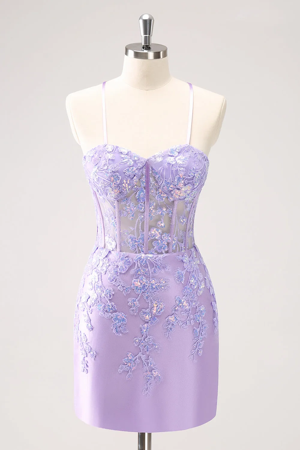 Sparkly Blue Embroidered Sequins Halter Corset Satin Tight Mini Dress