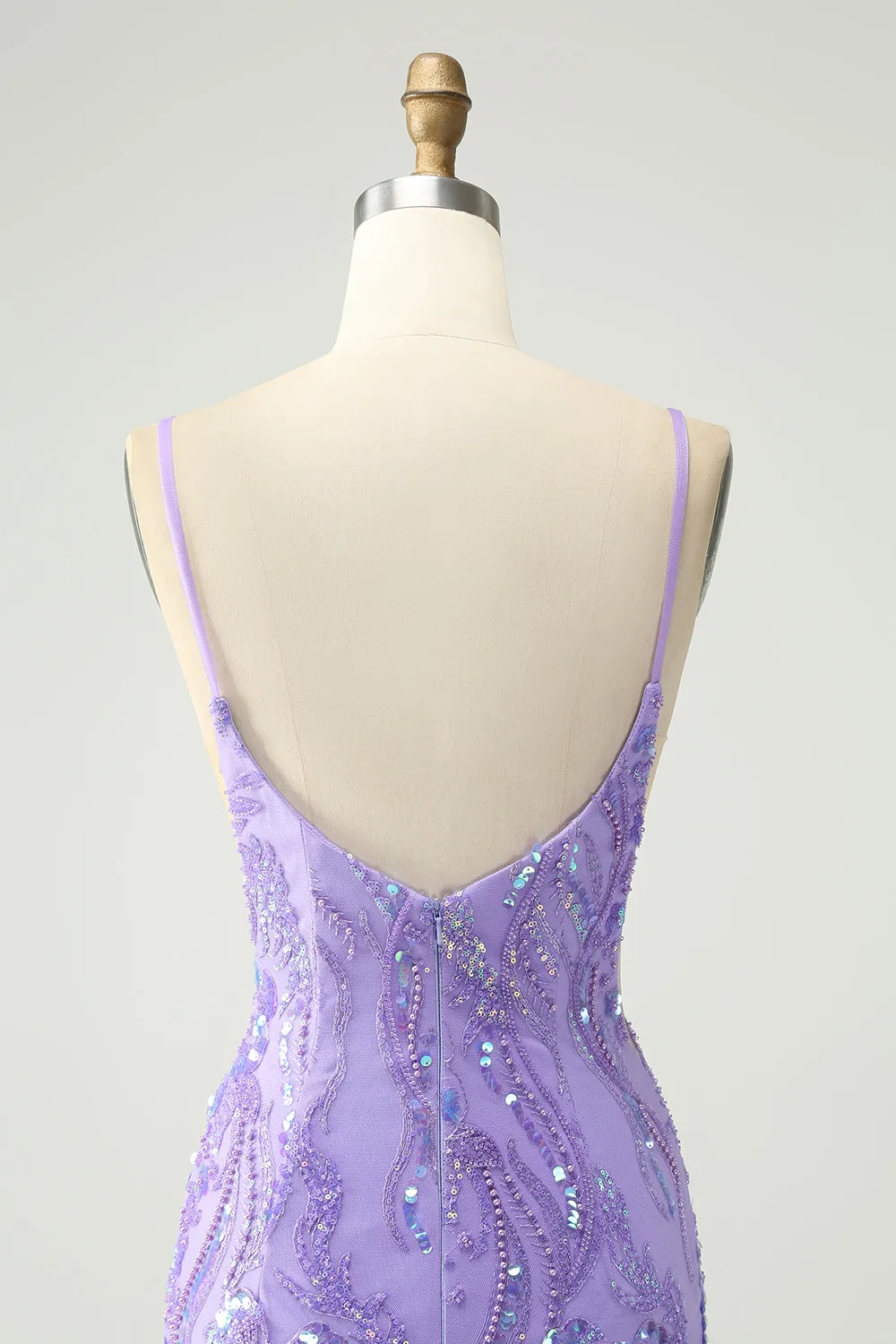 Sparkly Purple Spaghetti Straps Tight Mini Dress with Sequins