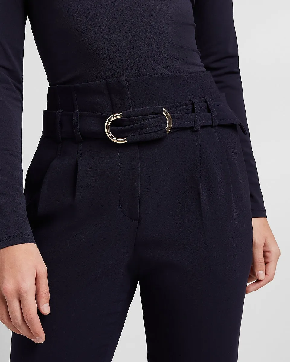 Super High Waisted Belted Ankle Pant in Navy Blue