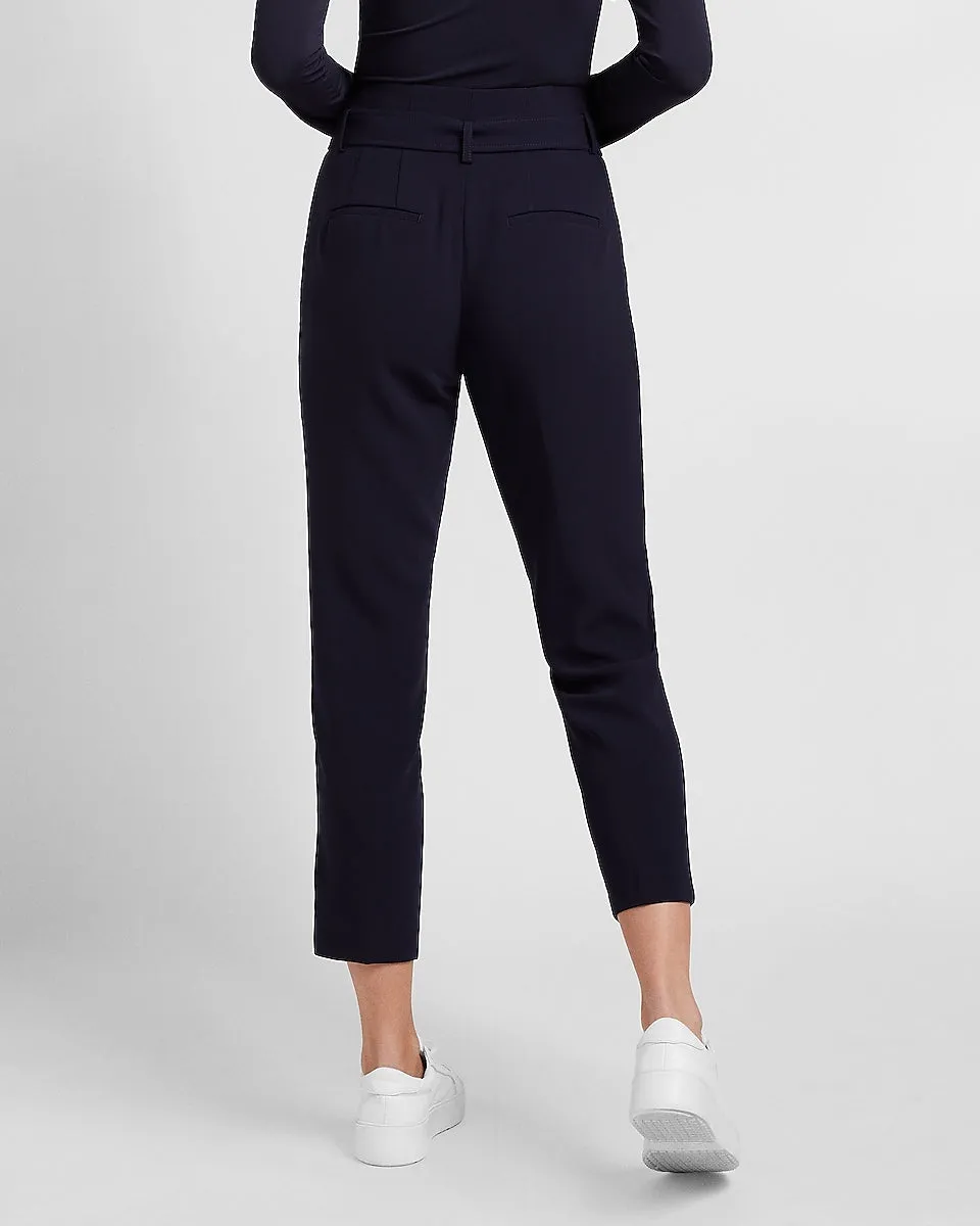 Super High Waisted Belted Ankle Pant in Navy Blue