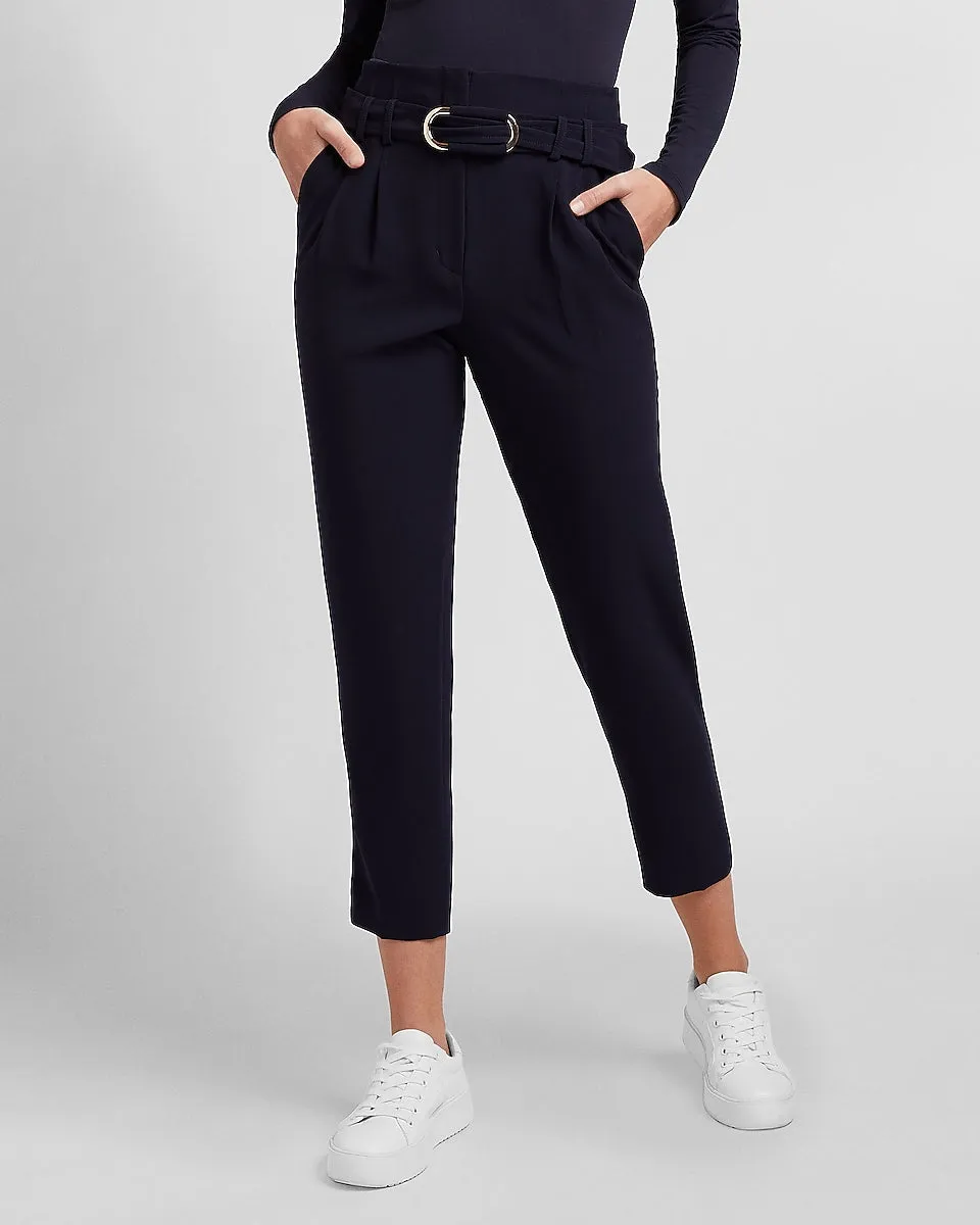 Super High Waisted Belted Ankle Pant in Navy Blue