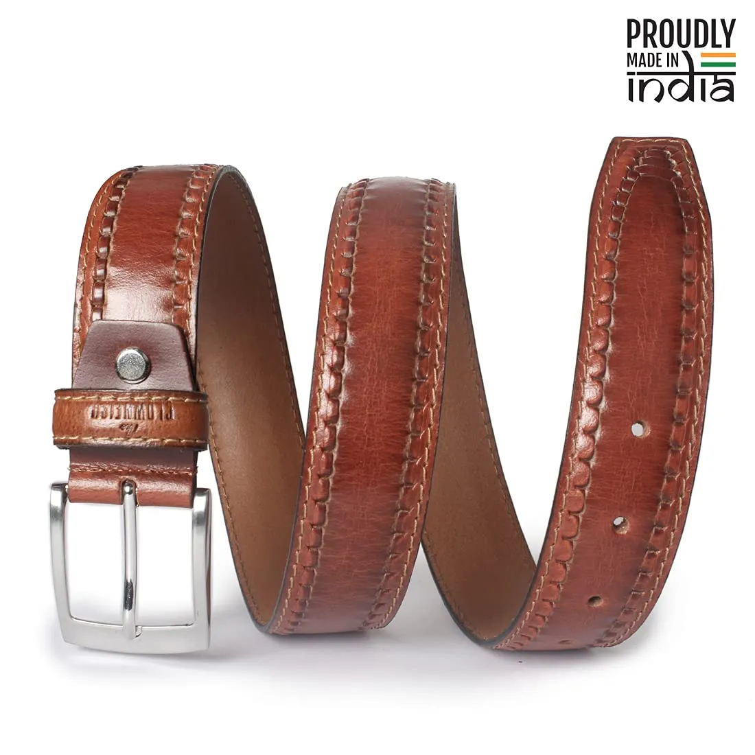 THE CLOWNFISH Men's Genuine Leather Belt with Embossed Design - Cinnamon Brown (Size - 32 inches)