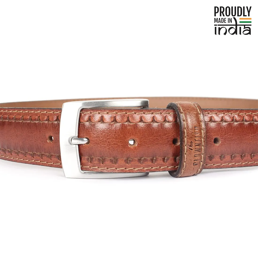 THE CLOWNFISH Men's Genuine Leather Belt with Embossed Design - Cinnamon Brown (Size - 32 inches)