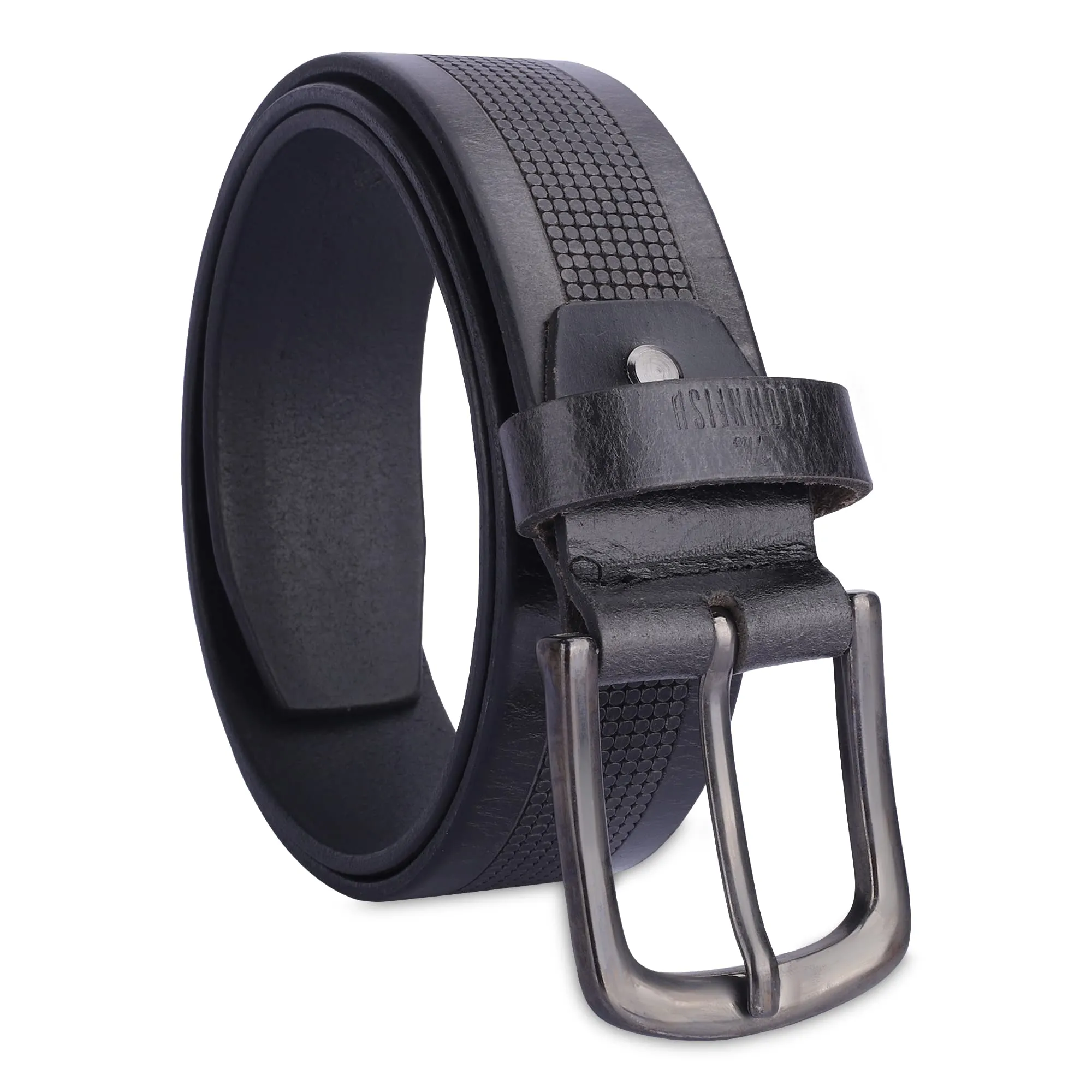 THE CLOWNFISH Men's Genuine Leather Belt with Textured Design -Black (Size - 36 inches)