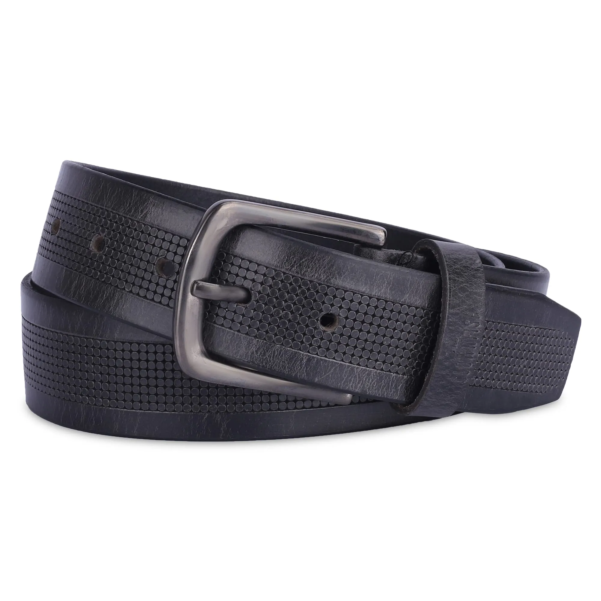 THE CLOWNFISH Men's Genuine Leather Belt with Textured Design -Black (Size - 36 inches)