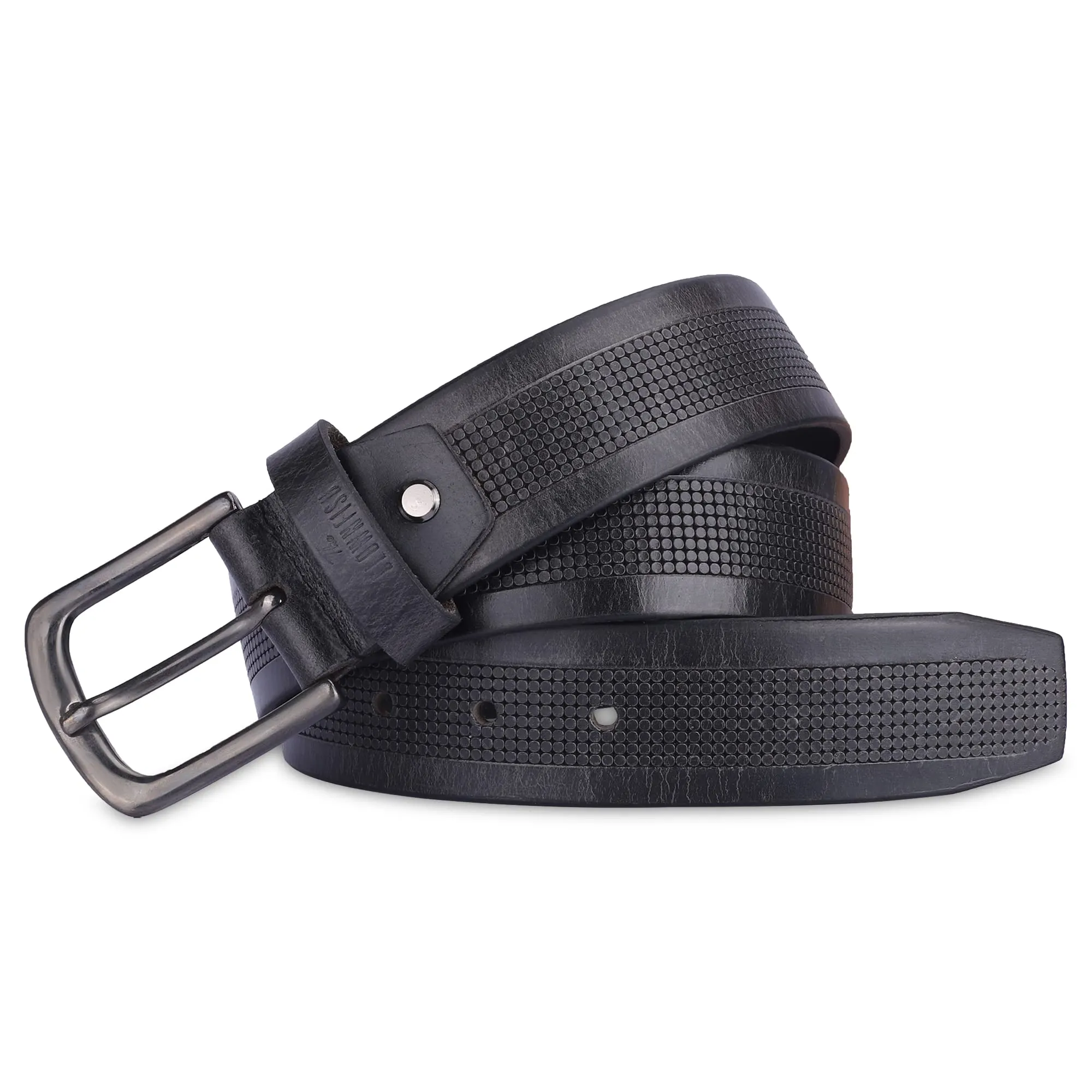 THE CLOWNFISH Men's Genuine Leather Belt with Textured Design -Black (Size - 36 inches)