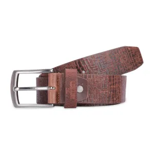 THE CLOWNFISH Men's Genuine Leather Belt with Textured Design- Tan (Size-36 inches)