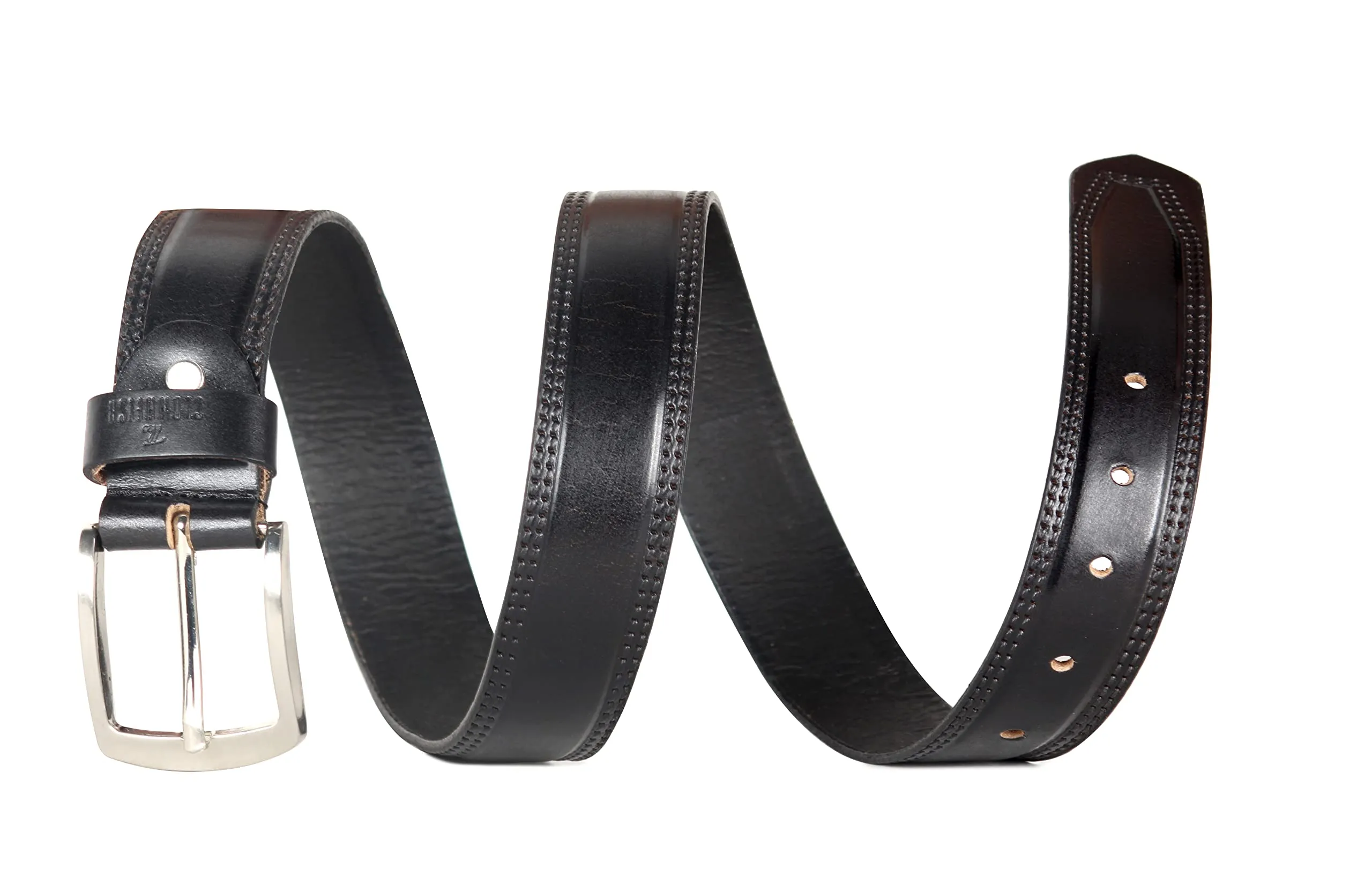 THE CLOWNFISH Men's Genuine Leather Belt with Textured/Embossed Design-Coal Black (Size-40 inches)