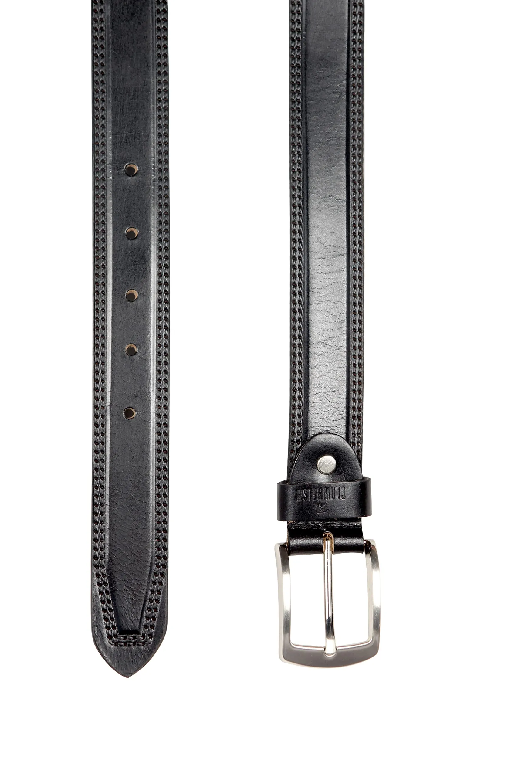 THE CLOWNFISH Men's Genuine Leather Belt with Textured/Embossed Design-Coal Black (Size-40 inches)