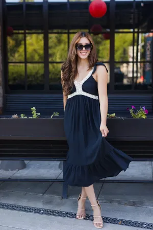 The Lace Is More Black Sleeveless Midi Dress