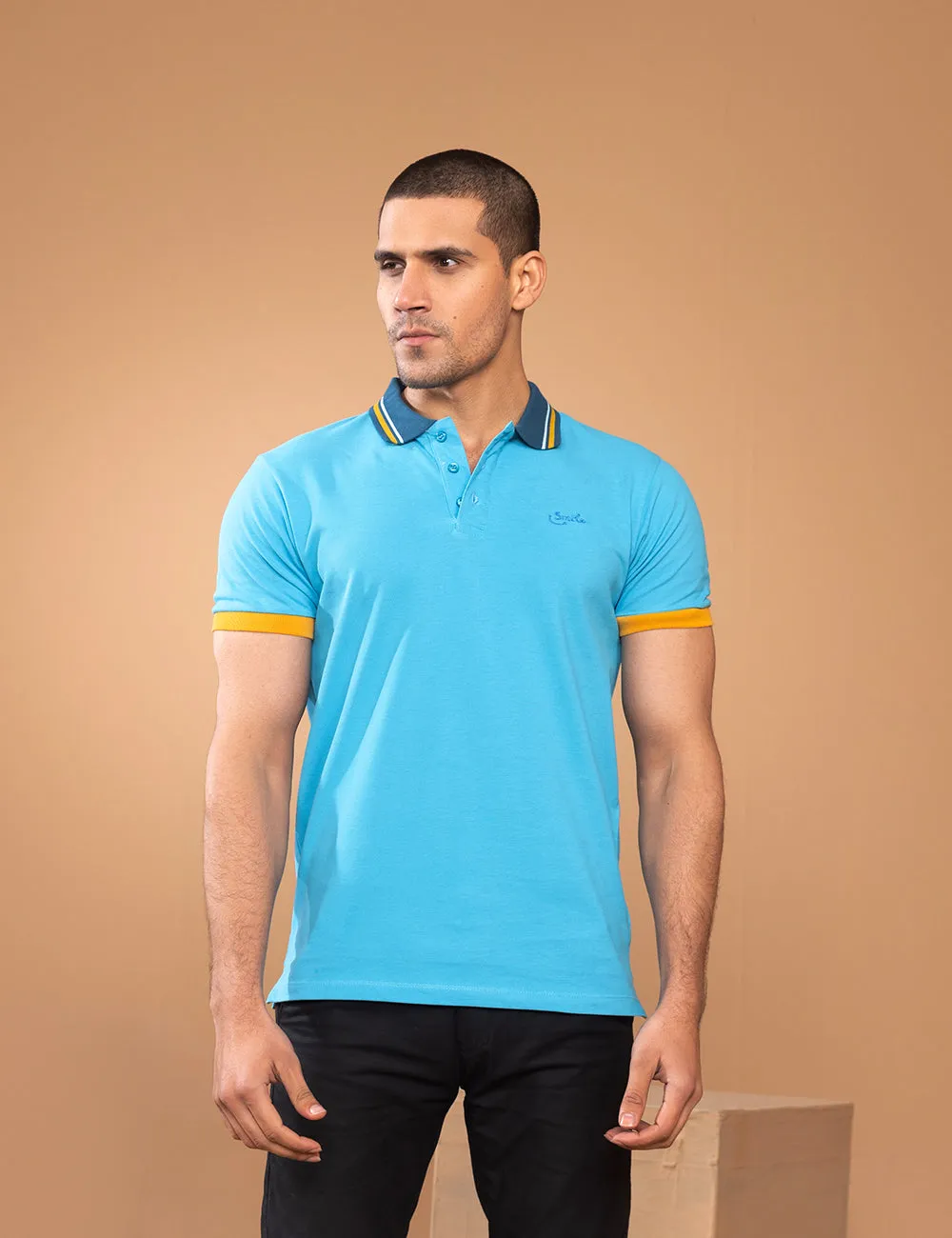 Turquoise Contrast Collar Polo Shirt