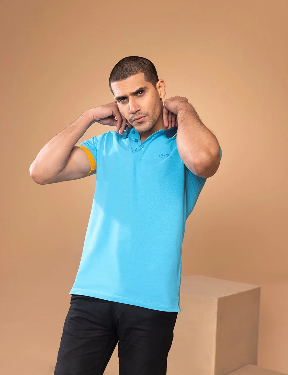 Turquoise Contrast Collar Polo Shirt