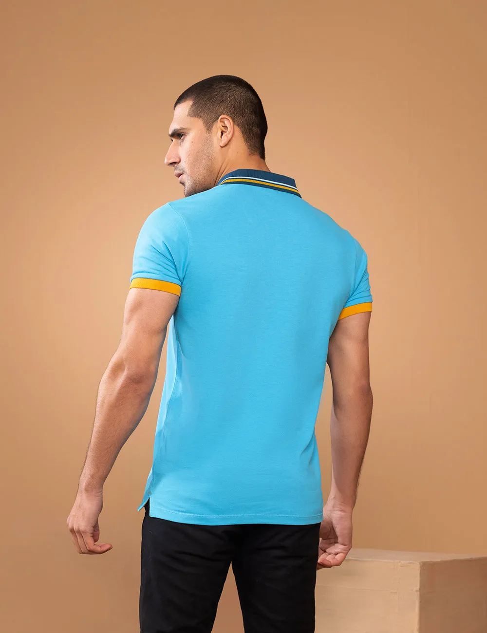 Turquoise Contrast Collar Polo Shirt