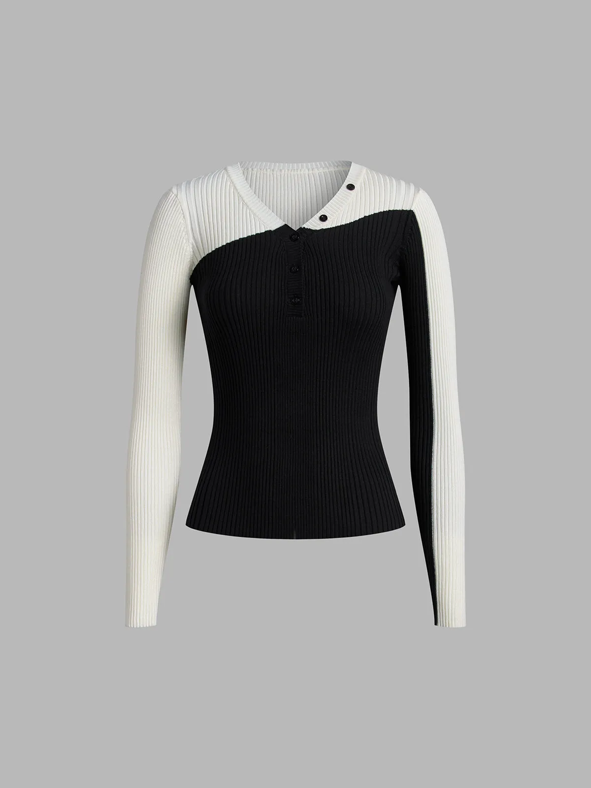 Two Tone Long Trendy Sleeve Knit Top