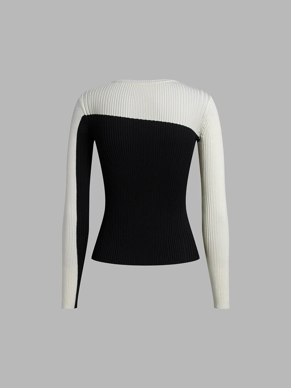 Two Tone Long Trendy Sleeve Knit Top