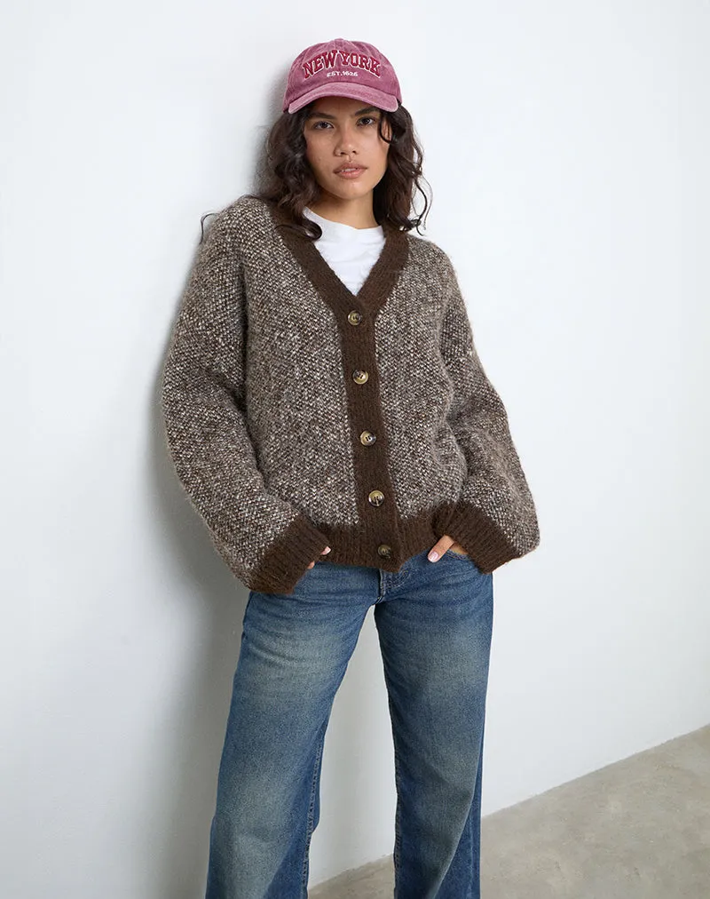 Ura Oversized Knitted Cardigan in Brown and Cream