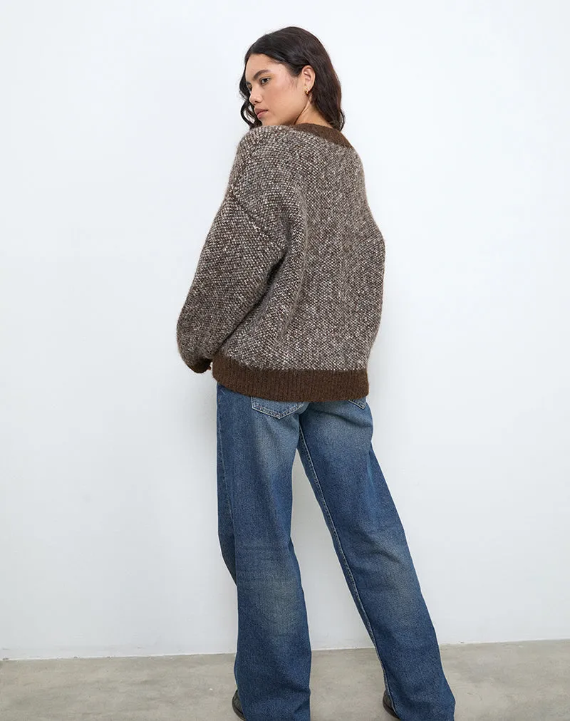 Ura Oversized Knitted Cardigan in Brown and Cream