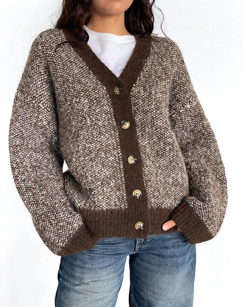 Ura Oversized Knitted Cardigan in Brown and Cream