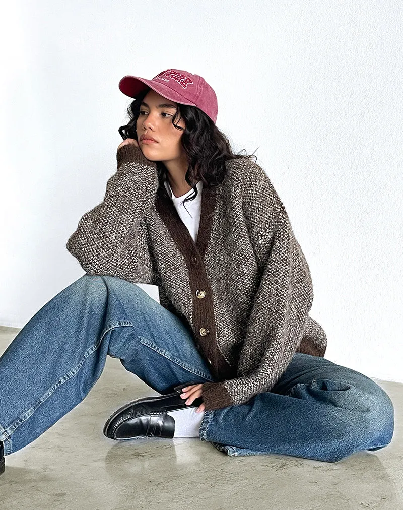 Ura Oversized Knitted Cardigan in Brown and Cream