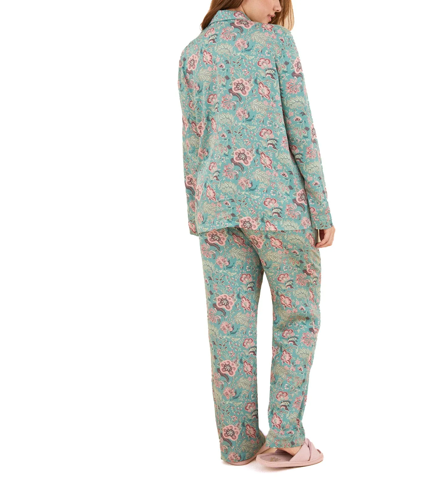 Viscose Satin Floral Shirt Pajamas Multicolor