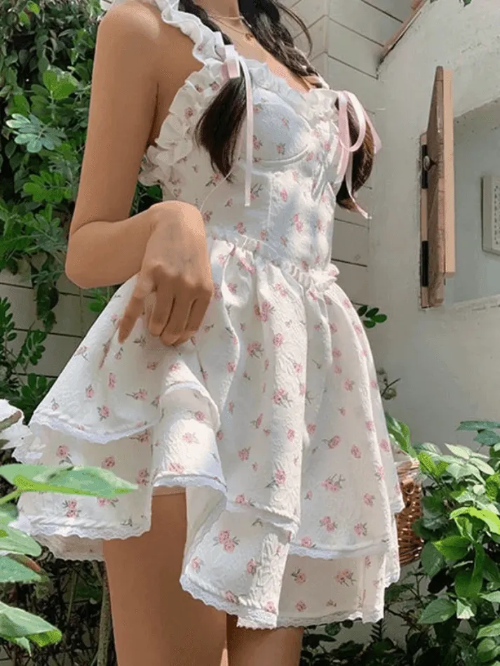 Wood Ear Floral Sling Mini Dresses